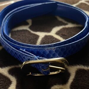 Fob Trading Vintage Blue Snakeskin Belt with Gold tone Buckle